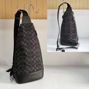 NWT COACH Dominic Sling Pack In Signature Denim - CAJ63 Denim/Silver/Black $350